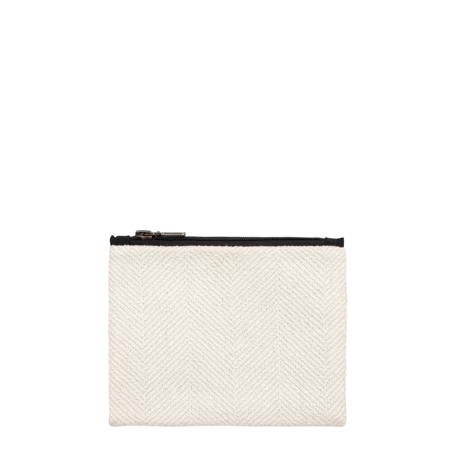 White & Cream Herringbone Zip Purse