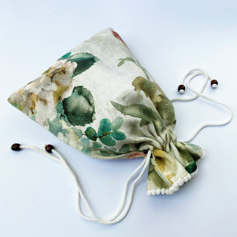 Floral Linen Drawstring Bag Image