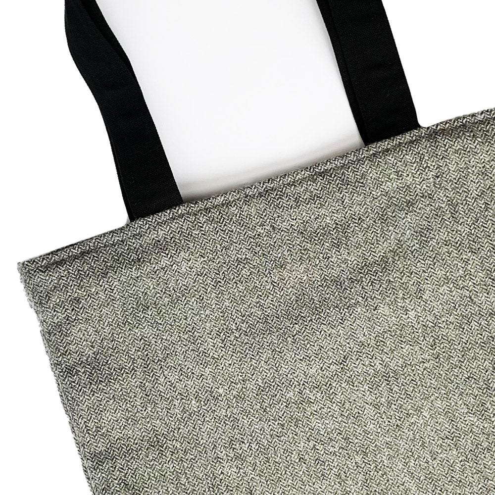Grey Herringbone Wool Tote Bag